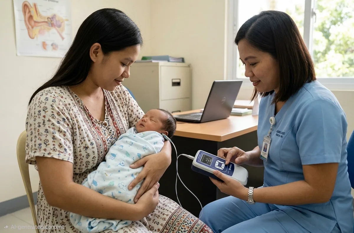 Newborn baby undergoing a gentle hearing screening